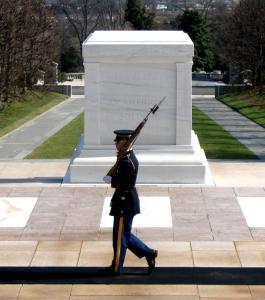 Veteran's Memorial with soldier on guard