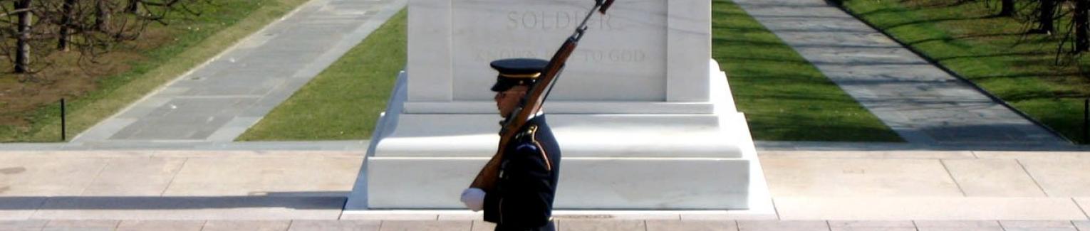 Veteran's Memorial with soldier on guard