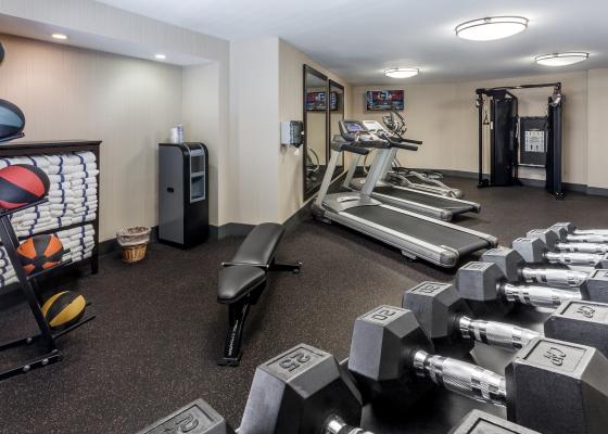 Various workout equipment in the Fitness Center of the Carpinteria Express